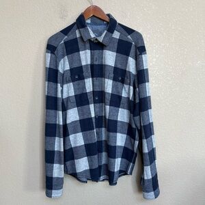 Tommy Bahama Blue Gray Plaid Flannel Style Button Front Shirt Stretch Men’s L